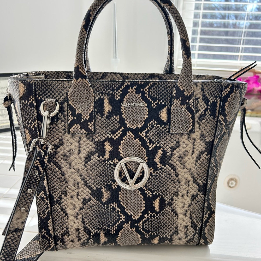 Valentino Black And Cream Python Pattern Tote - image 1